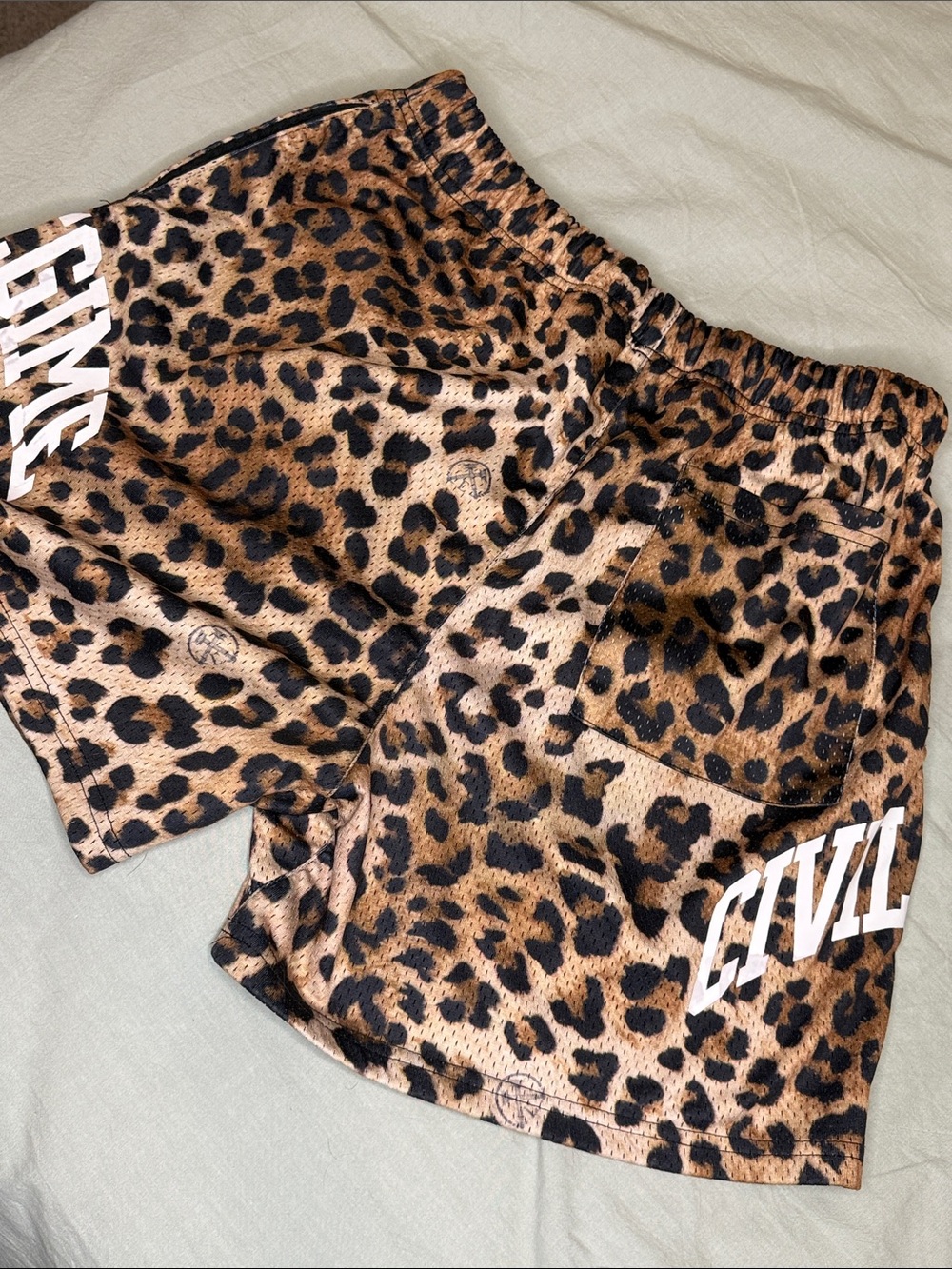 Civil Regime Leopard Print Drawstring Shorts with White Logo - Picture 5 of 5
